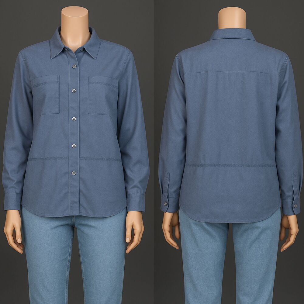 Alfred Dunner Women’s Blue Button Down Long Sleeve Shacket Top – Size 10